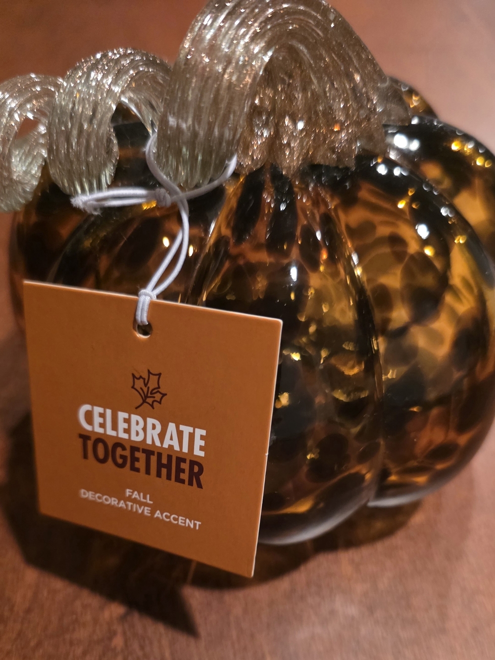 Source Unknown Amber Glass Pumpkin Accent with Twisted Clear Stem